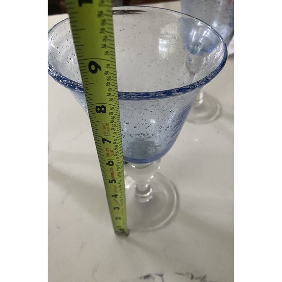 3 Artland Iris Light Blue Hand Blown Bubble Glass Bulbous Clear Stem Goblets - Picture 11 of 15